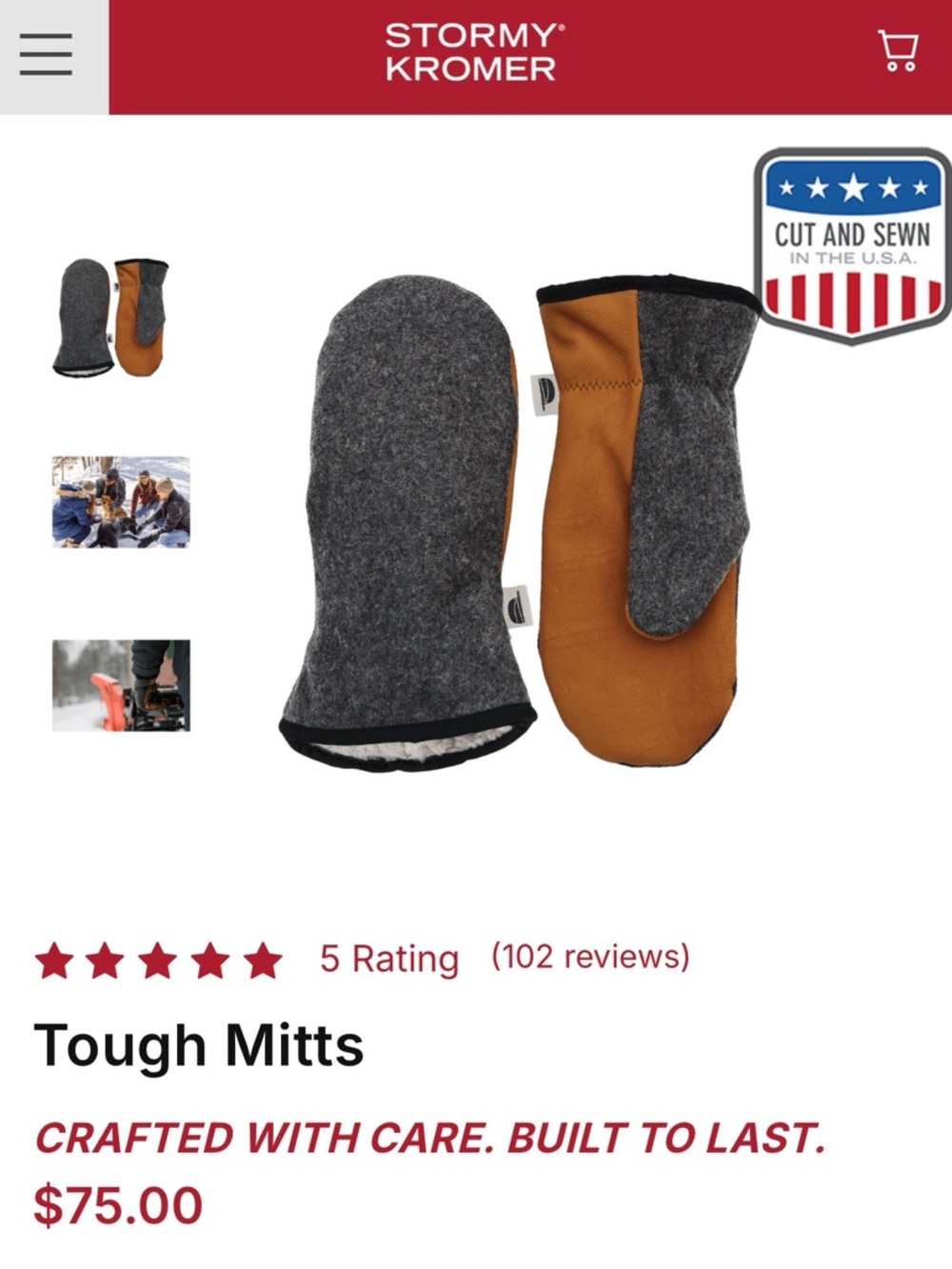 Stormy Kromer Tough Mitts - Gray and Brown